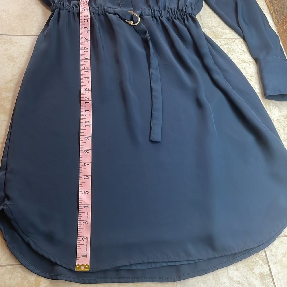 H&M Dress Size 4 Blue Long Sleeve Belted V-Neck Mini Lightweight - Picture 8 of 11